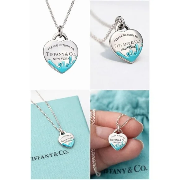 Tiffany & Co. Return to Tiffany Blue Splash Heart Tag Charm Necklace Authentic! - Picture 9 of 11